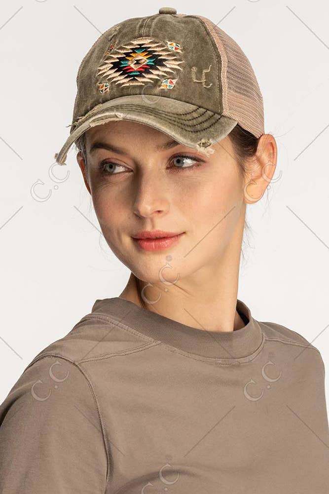 Hana - Vendita all'ingrosso Cappello per coda di cavallo - Donna - Cappellino baseball con motivo azteco e design a incrocio per coda di cavallo5