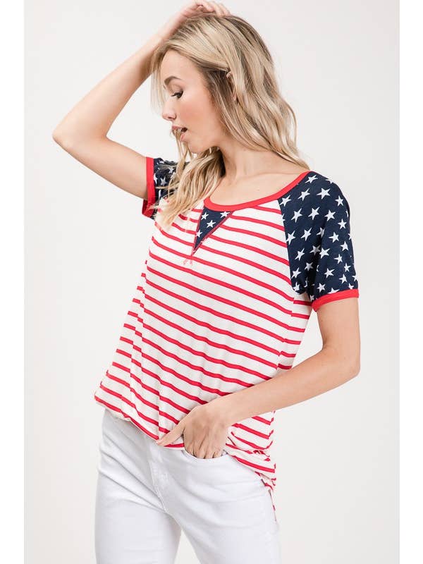 HEIMISH - Wholesale T-Shirt - Women's - ST1274-12 STRIPE AND STAR TOP