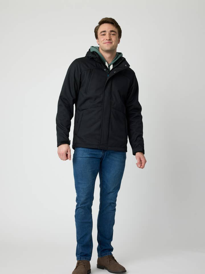 Jones Softshell frakke i sort for engroshandel hos Rainbird