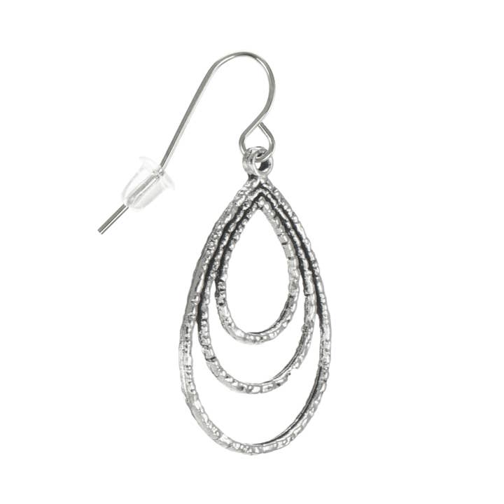Jewelry by Dawn - Wholesale Dangle Earrings - Hammered Silver Triple Teardrop Minimalist Everyday Earrings, Platinum Ear Wires2