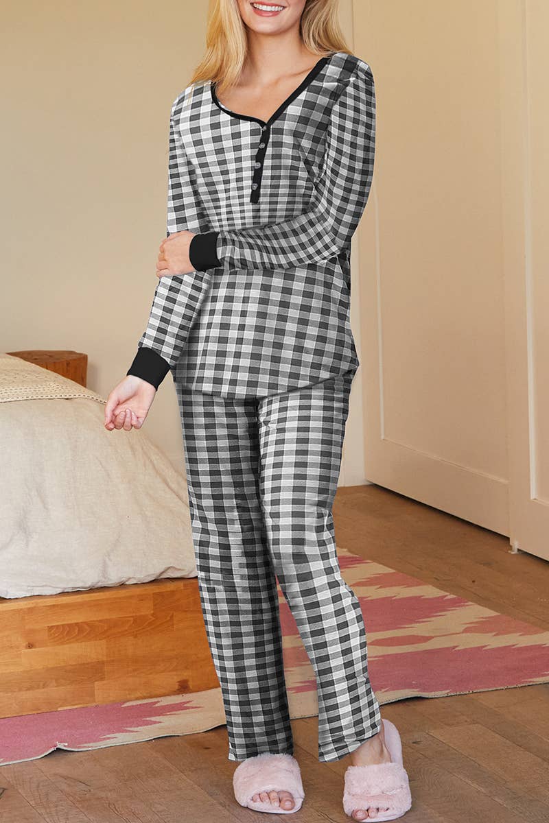 NINEXIS - Wholesale Sleepwear Set - Women's - CWSPJ033_COZY LONG SLEEVE HENLEY NECK PAJAMA SET21