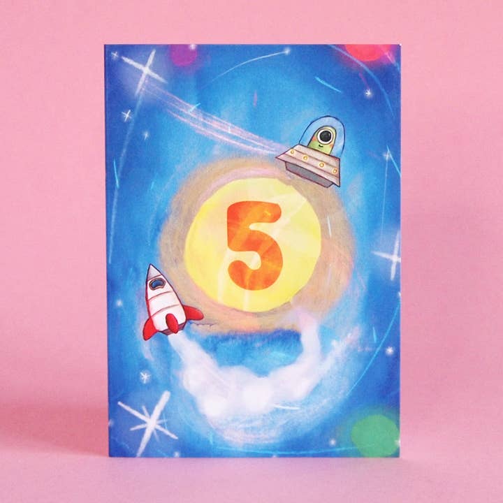 5 Year Old - Space - children's birthday number age card for wholesale by The Grey Earl