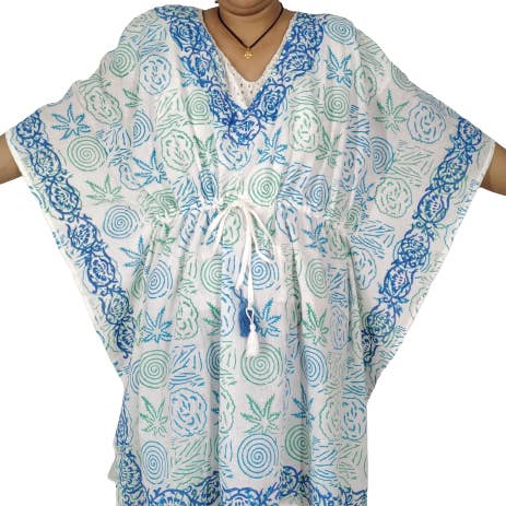 Wit en Blauw Patroon Kaftan Cp308p voor wholesale door Cinnamon Creations