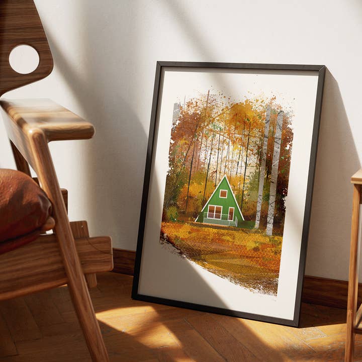 Mr Watson Design – wholesale Art print – Scandinavian Lodge in the woods - Retro print3