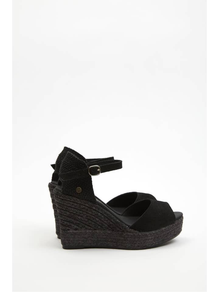 La Valeta Espadrilles-Ibera Factory Shoes slu - Vendita all'ingrosso Sneakers di tendenza - Donna - Charlene Peep Toe Black | Zeppe nere alte3