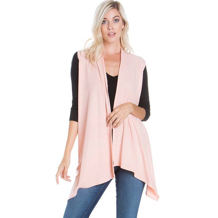 Azules Clothing – Cardigan - Mulher por atacado – Cardigan Duster sem mangas com nervuras e escovado macio