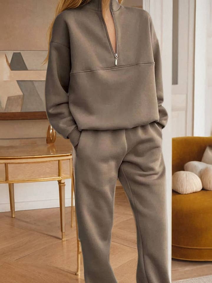 NINEXIS - Wholesale Top & Pant Set (NOT Loungewear) - Women's - CWSTB1207_ZIPPERED SWEATSHIRT AND TROUSERS TWO-PIECE SET