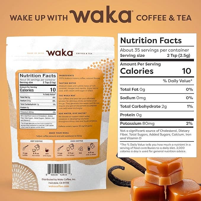 Waka Coffee & Tea - Wholesale Instant Coffee/Espresso - Butterscotch Vanilla Premium Instant Coffee 3.5 oz Bag5