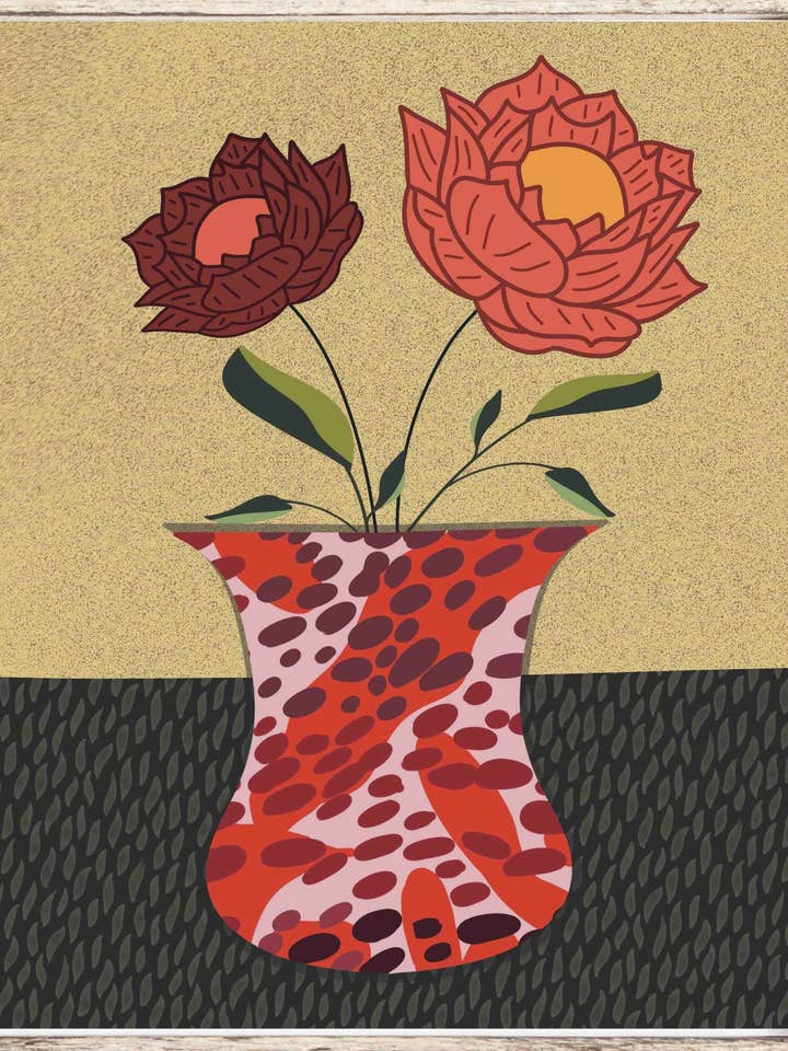 Bold Floral Vase Art Print - Orange Blossom for wholesale by Julia Frost Art