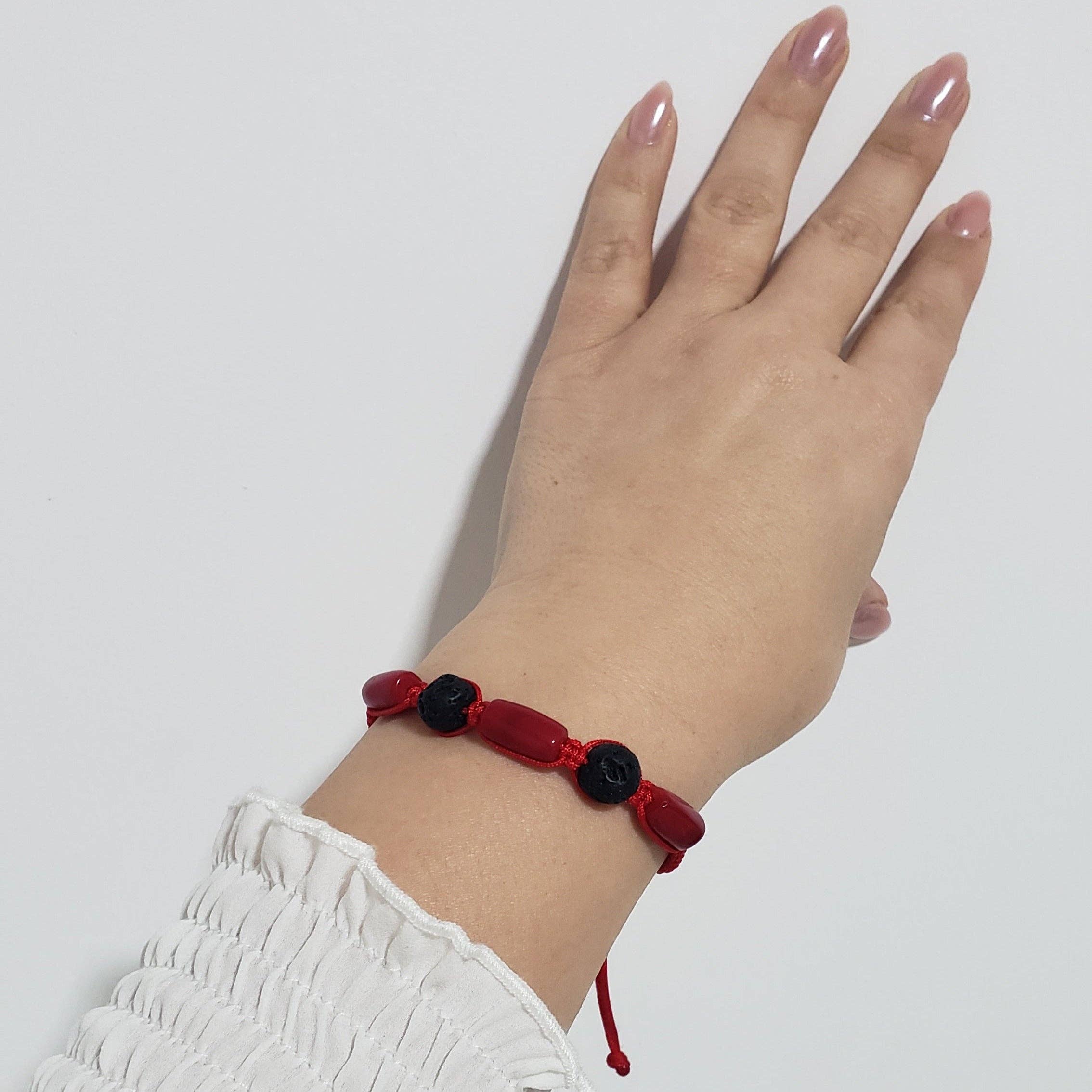 The Bijoux Collective – wholesale Beaded bracelet – Corals & Lava Stone Bracelet - B42