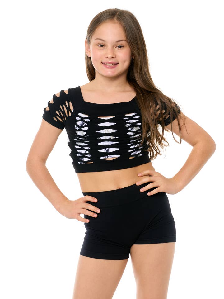 Malibu Sugar - Vendita all'ingrosso Canotta - Bambini - Top corto a rete Malibu per ragazze danza (8-14) Taglia unica