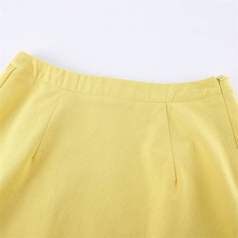 Yellow Solid Color Bubble Sleeve Top Skirt Set for wholesale on Faire11