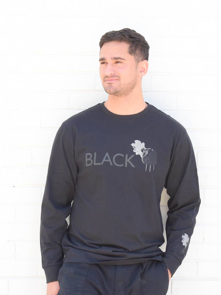 Zwart schapen-T-shirt met lange mouwen voor wholesale door Preston And James