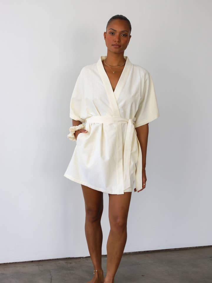 The Pinstripe Short Robe for wholesale by Idle