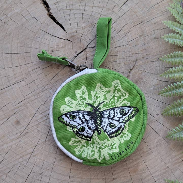 ilikesara | art + goods - Vendita all'ingrosso Portamonete - Unisex - borsellino | falena - borsa con cerniera verde con rivestimento impermeabile0