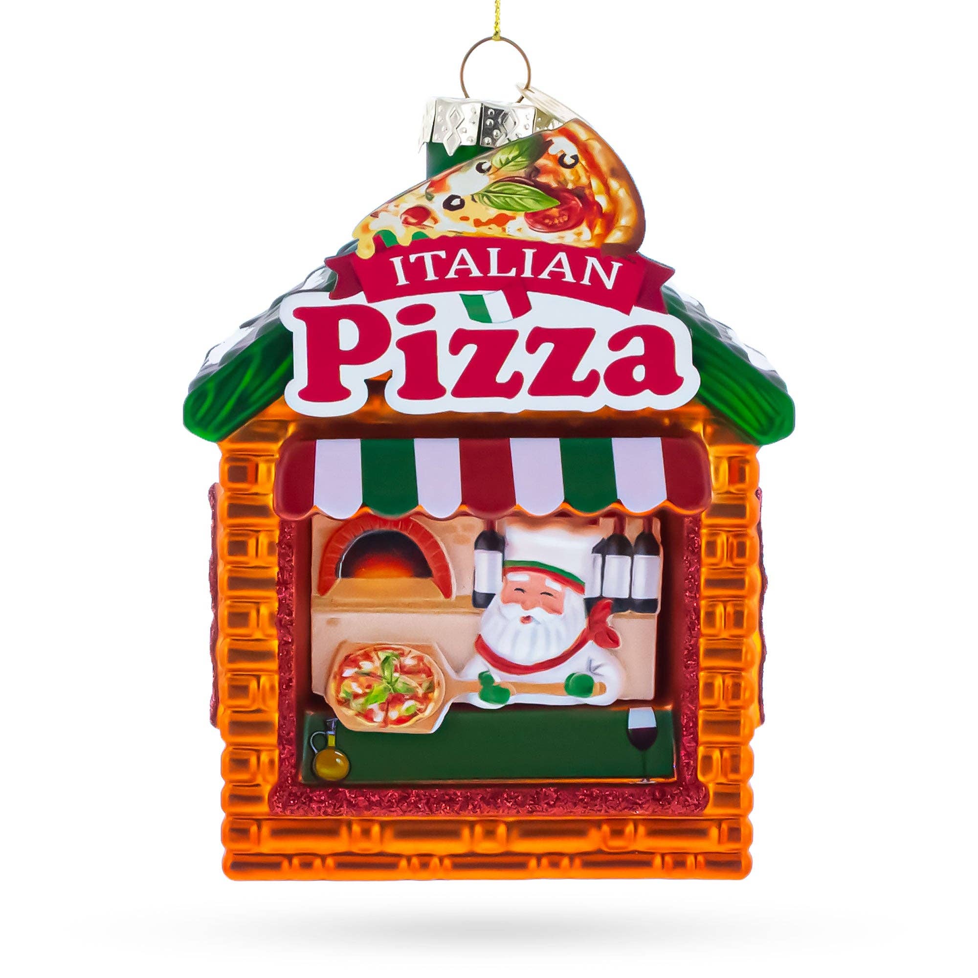 BestPysanky – wholesale Prydnad – Italiensk pizzeria med julgransprydnad i form av en tomte i glas1