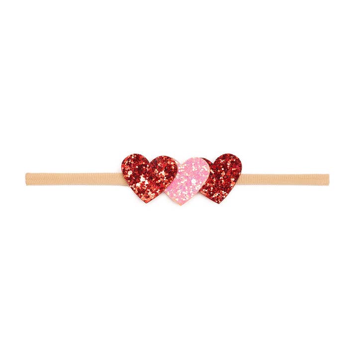 Pink and Red Glitter Hearts Valentine's Day Baby Headband for wholesale by Sweet Wink