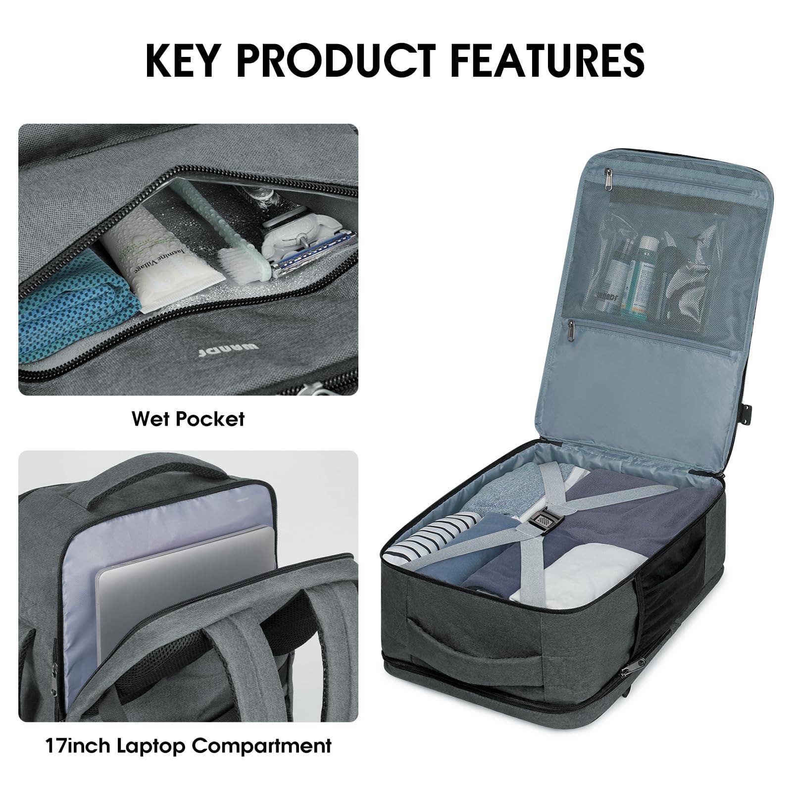 wandf - Wholesale Backpack - Unisex - Laptop Backpack 17 Inch with Wet Pocket For Spirit Airlines11