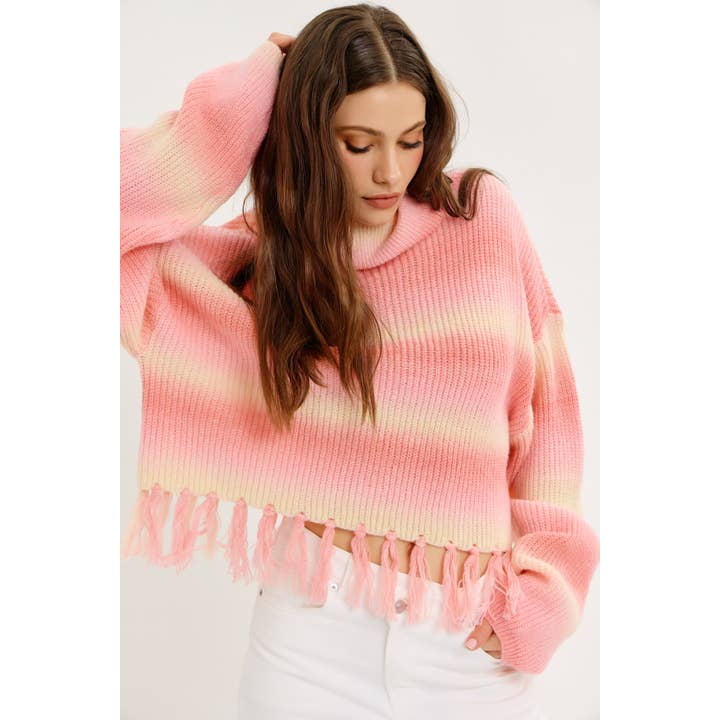 MAGLIONE CORTO CON FRANGE E STRISCE SFUMATE per la vendita all'ingrosso da parte di idem ditto