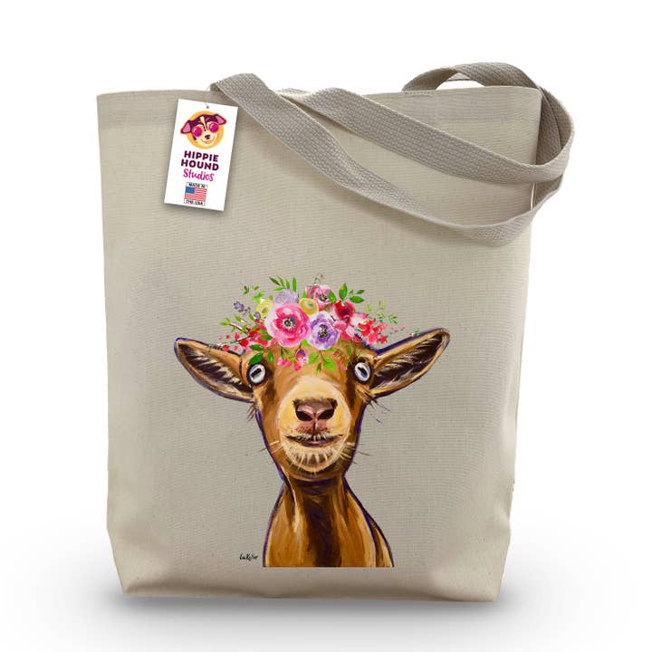 Borsa per capra con fiore primaverile, con soffietto di capra per la vendita all'ingrosso da parte di Hippie Hound Studios