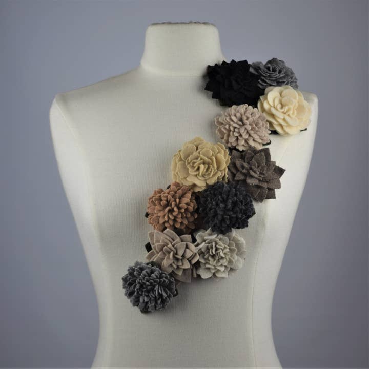 Recycled Cashmere Flower Brooch - Neutral Selection for wholesale by TheJuneBride