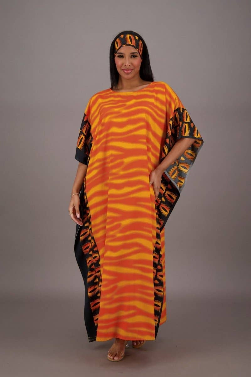 Single Color Orange Zebra Print Kaftan KAF-42202 for wholesale on Faire2