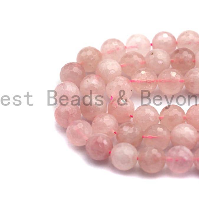 BestBeads&Beyond - Wholesale Beads - Quality Natural Faceted Rose Quartz, 6mm/8mm/10mm/12mm Round Faceted Rose Quartz, Natural Gemstone Beads, sku#U4771