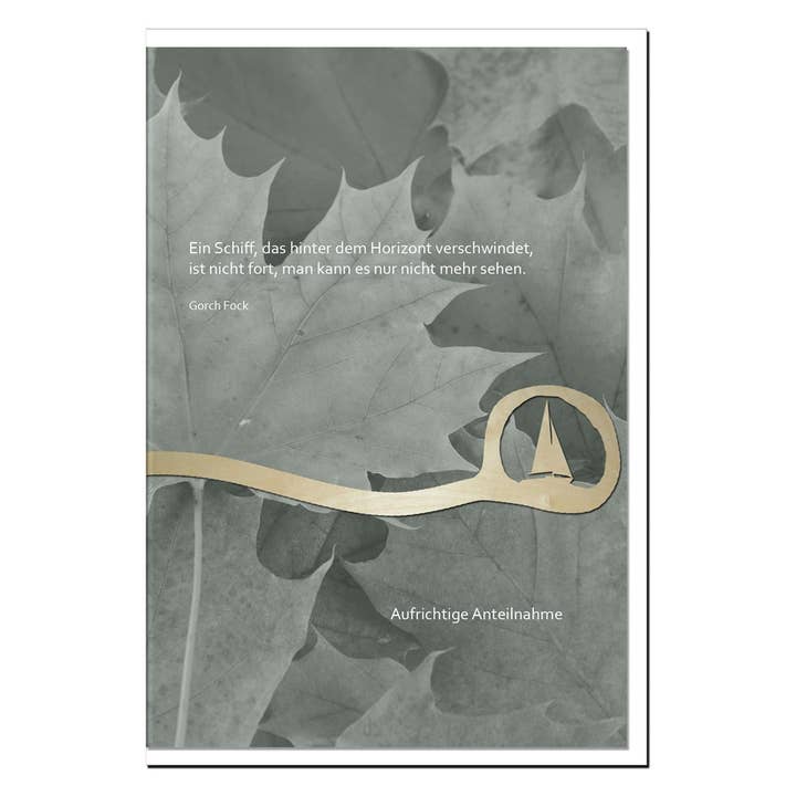 Tarjeta de condolencias VORAUSGEGANGEN con adorno de madera – Elegante tarjeta de pésame con motivo de velero. para venta al por mayor de metALUm