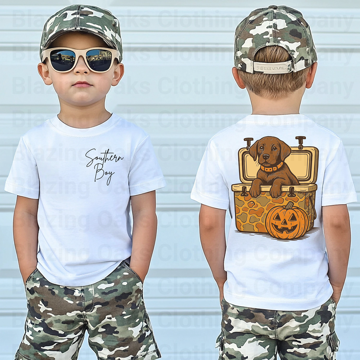Blazing Oaks Clothing Company – wholesale Screen-printed t-shirt – Kids – Halloween Southern Boy Brown Lab Short Sleeve Shirt0