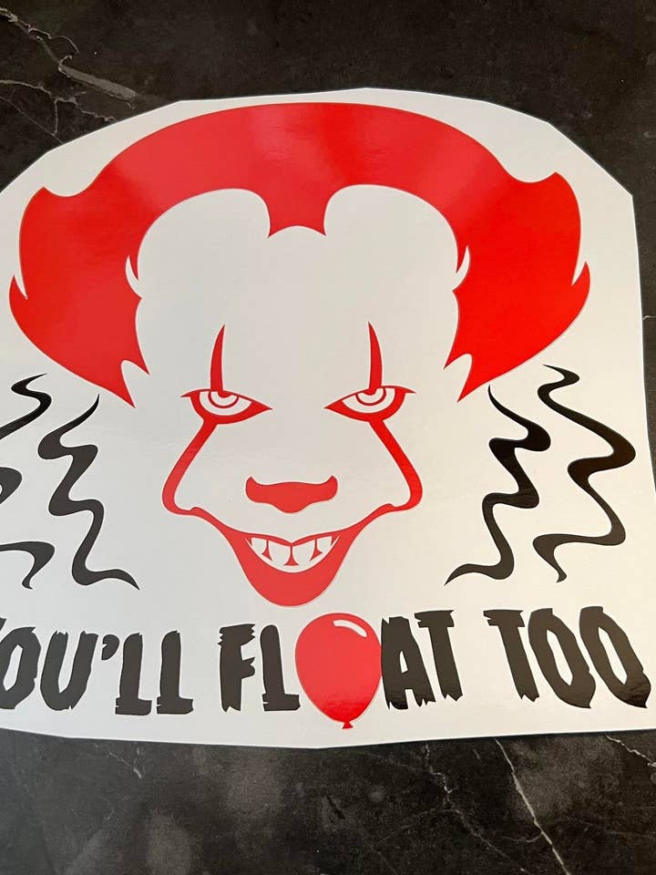 Envoltura para taza fría temática Evil Clown You'll Float Too para venta al por mayor de The Crazy Craft Girl LLC