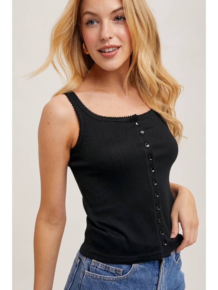 Bluivy - Wholesale Tank Top - Women's - BUTTON-FRONT STYLE TANK WITH POINTELLE