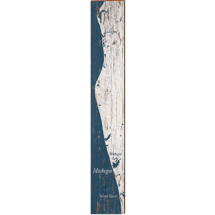 Muskegon, Michigan Navy & White Shabby Map | Wall Art Print on Real Wood for wholesale by Mill Wood Art
