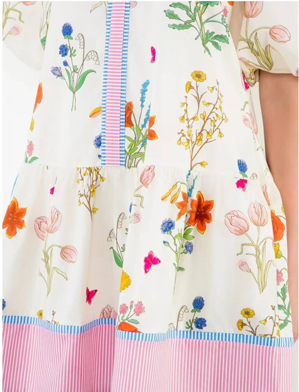 white Marbella Bohemia Floral puff sleeve relaxed midi dress for wholesale on Faire4