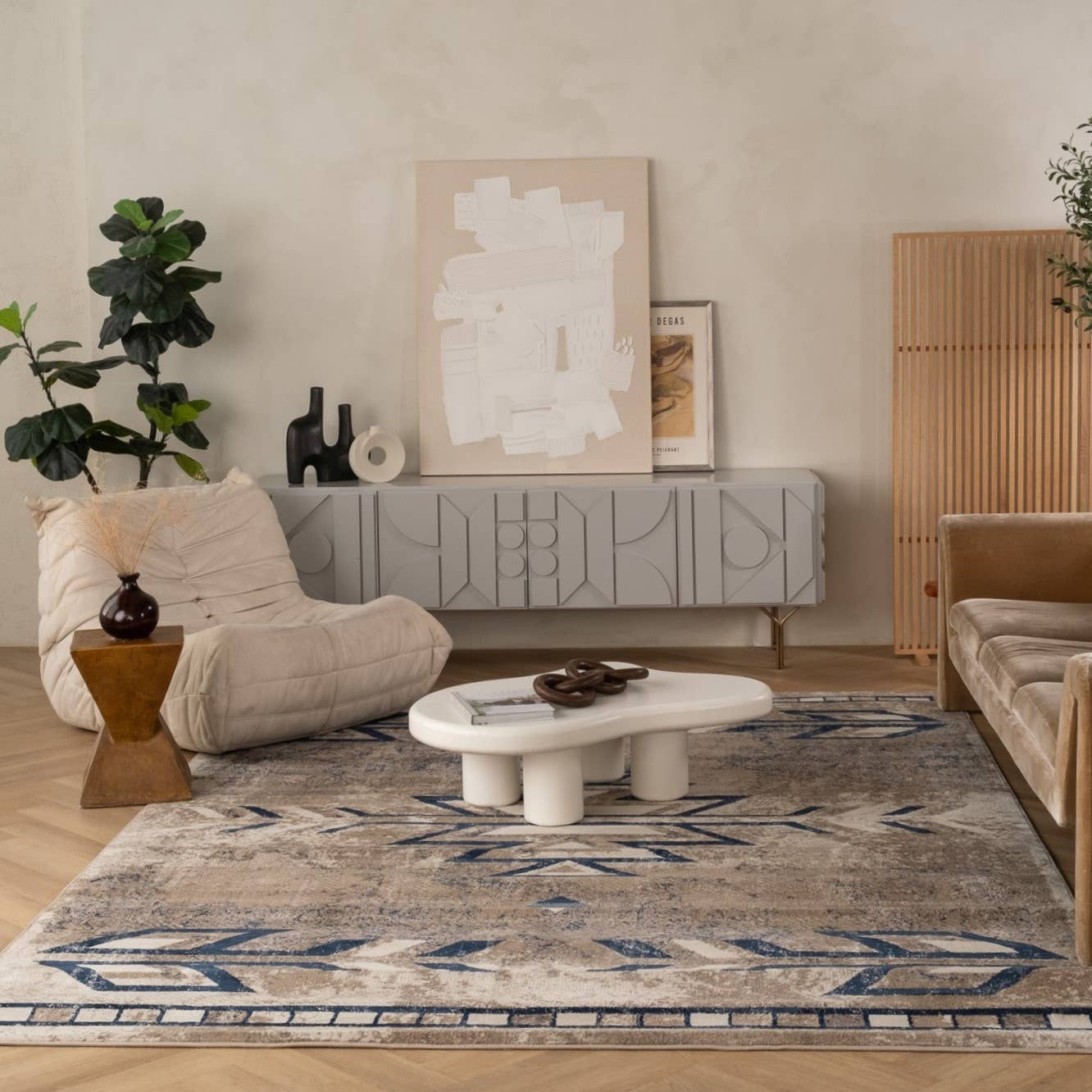 Contemporary South-Western Blue Beige Indoor Area/Runner Rug for wholesale on Faire2