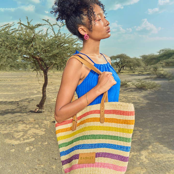 The Basket Room - Wholesale Tote Bag - Women's - UPINDE: Rainbow Stripe Tote Bag