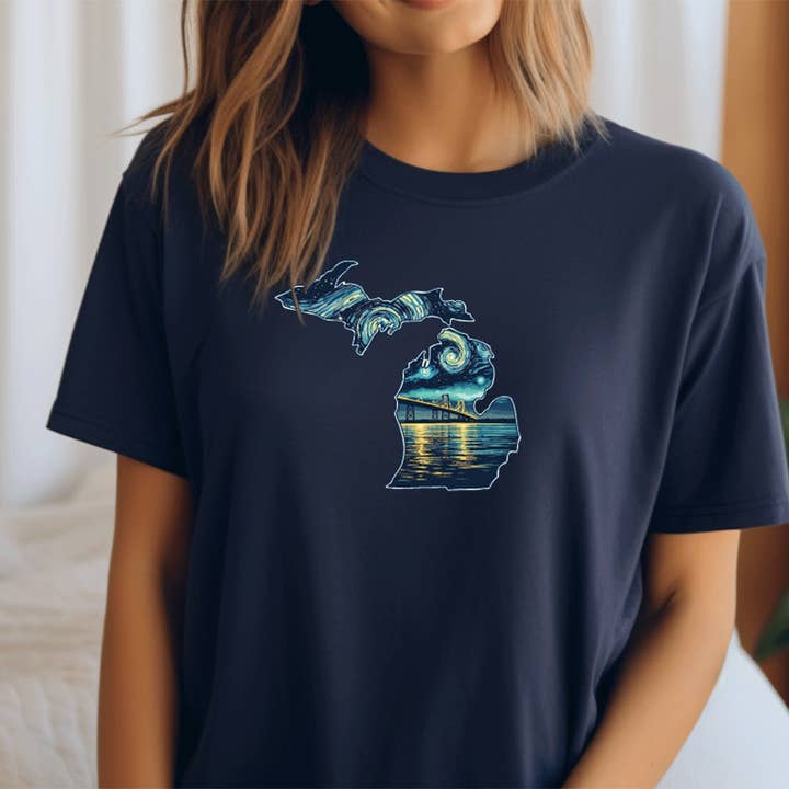 "Michigan Starry Night" Relaxed Fit Crew Unisex T-Shirt for wholesale by LIVNFRESH