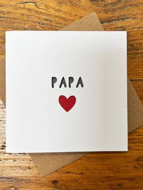 Father's Day Card 'Papa' Wth Heart, Paper Cut Miniature Card for wholesale by Laura M Designs