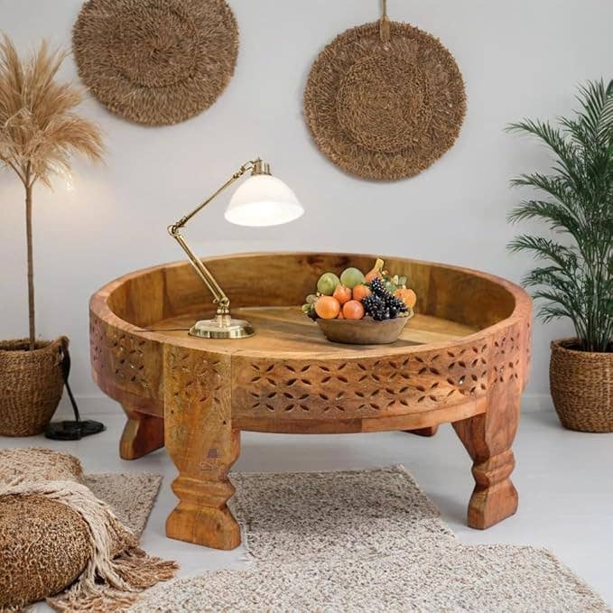 Chakki Side Table-Indian Handmade Carved Natural for wholesale by VIRATRA ART DECOR