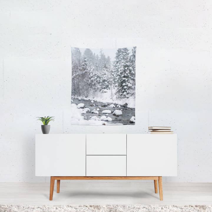 Colorado Snowy River, Christmas Microfiber Wall Tapestry for wholesale by lostkatphoto