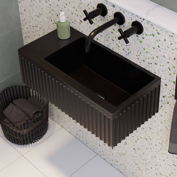 Delice 24" Rectangle Wall-Mount Bathroom Sink in Matte Black for wholesale by Swiss Madison