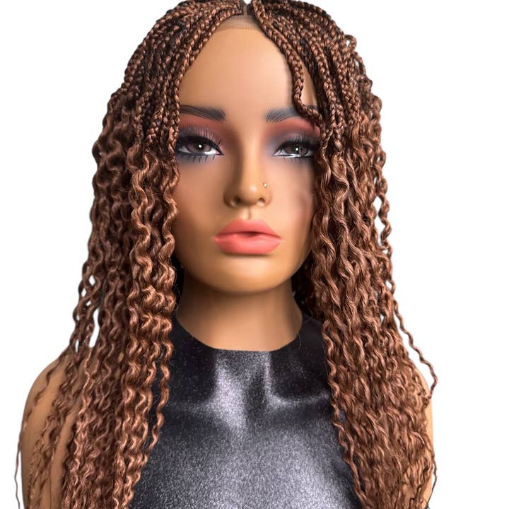 Watermelon Curly Braided Wig 24" color 30 DeNob Handmade wig for wholesale by DeNob creations