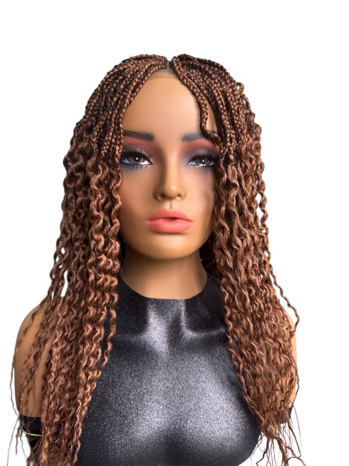 Watermelon Curly Braided Wig 24" color 30 DeNob Handmade wig for wholesale by DeNob creations