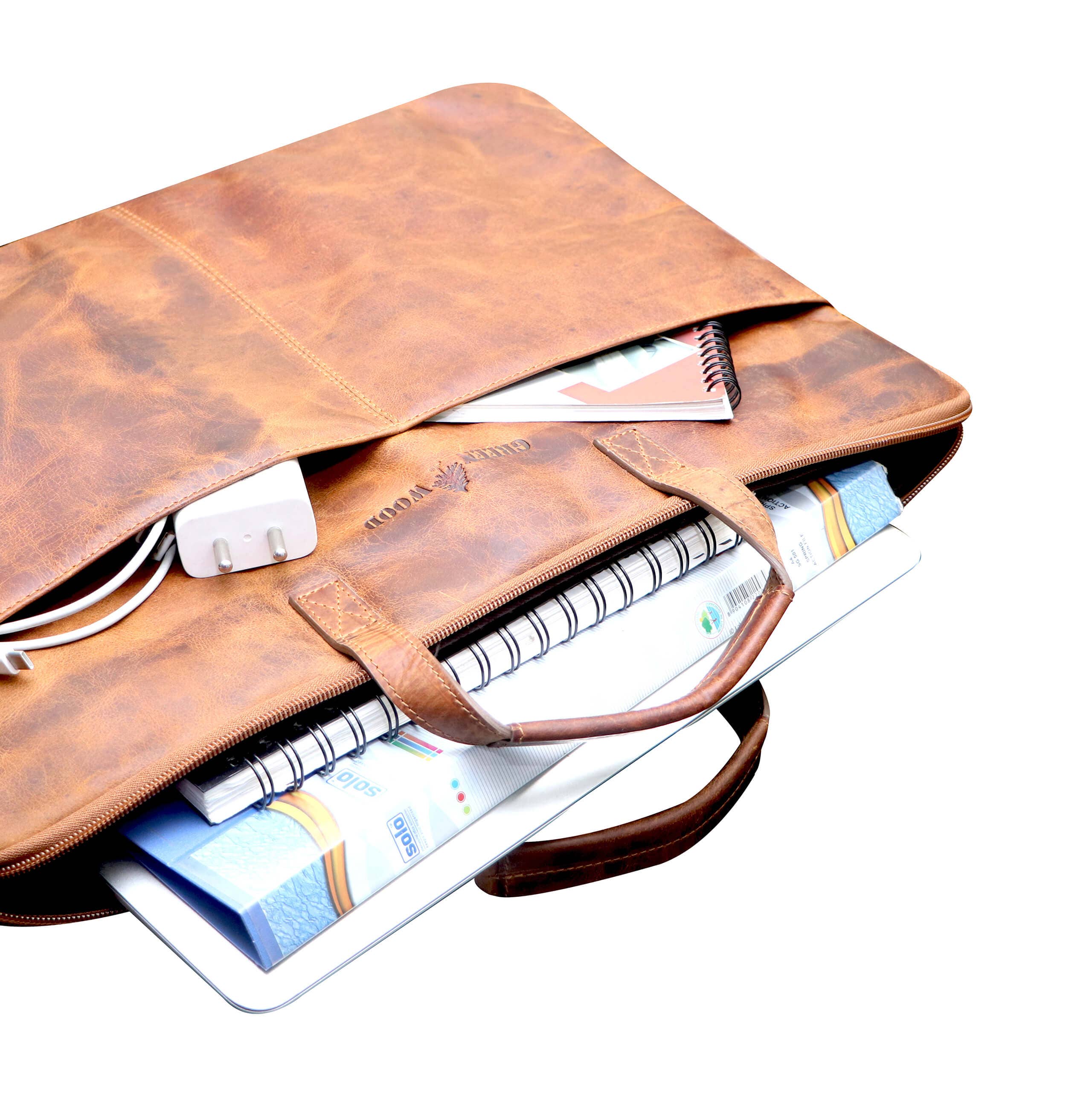 Greenwood – Mala para portátil - Unissexo por atacado – Greenwood Fred bolsa de couro para laptop de 17 polegadas com alça removível14