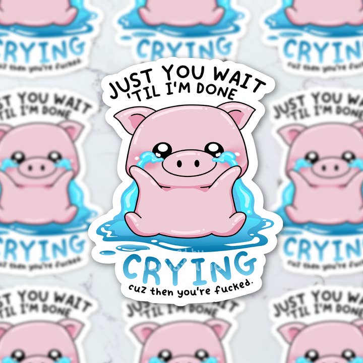 Muijistudio – wholesale Sticker – Just You Wait Piggy Vinyl Sticker, Cute Piggy Sticker, decal