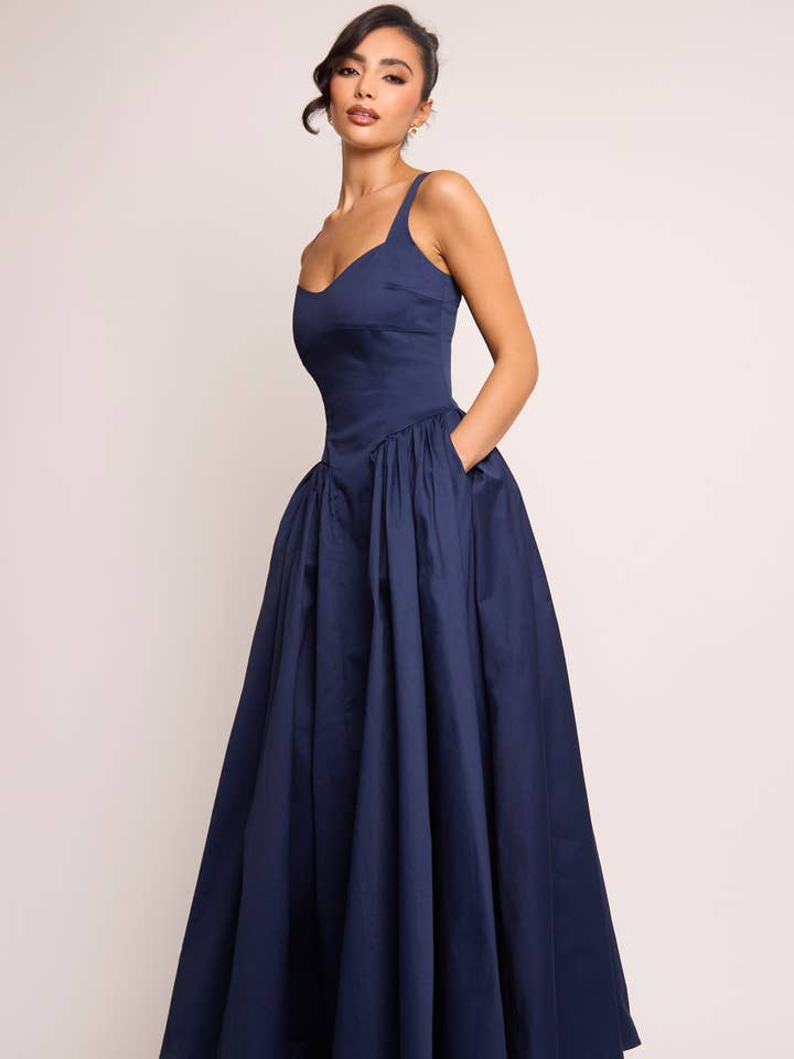 Cerra Navy Sweetheart Gown Maxi Dress for wholesale by Jaded Rose