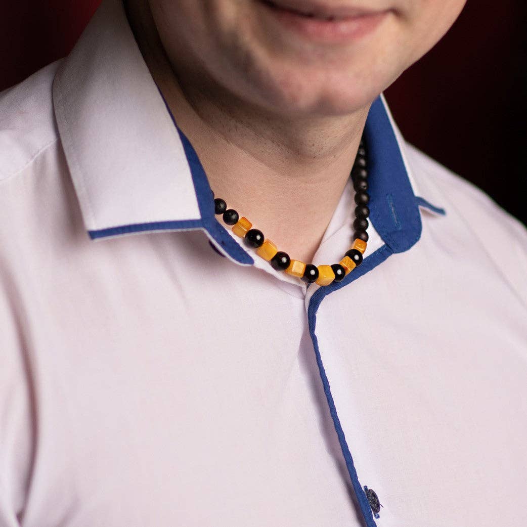 SilverAmber Jewellery - Vendita all'ingrosso Collane di perline/perle - Perline rotonde in vera ambra baltica da uomo/collana con perline unisex. MB025N1