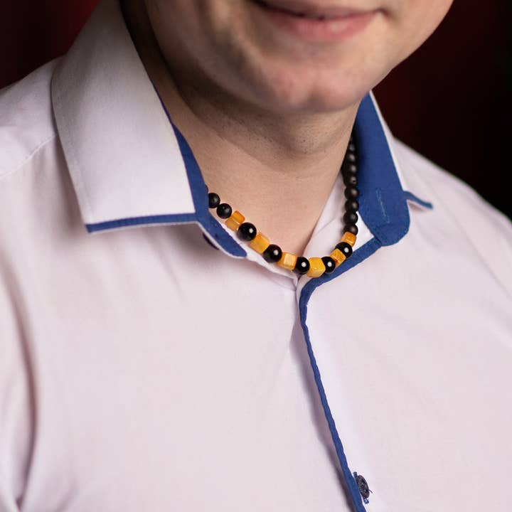 SilverAmber Jewellery – wholesale Beaded/pearl necklace – Genuine Baltic Amber Round Beads for Men / Unisex Beaded Necklace. MB025N1