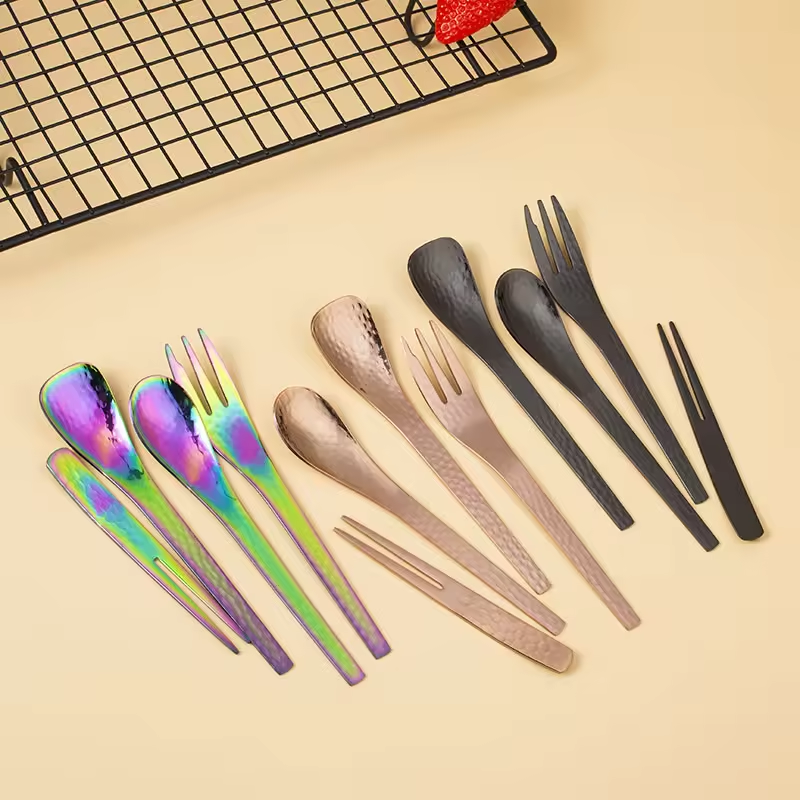 Sostraw & SmartThings - Wholesale Table Spoon (Cutlery) - Hammered Spoon - 2 shapes - 4 colors - Coffee, Tea, Desserts8