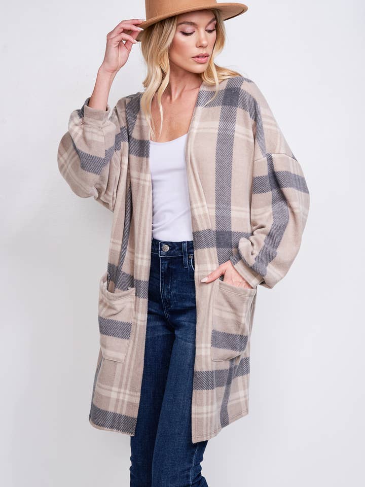 Phil Love - Wholesale Kimono - Women's - T872F02 - Preppy Plaid Loose-Fit Women's Kimono Cardigan38