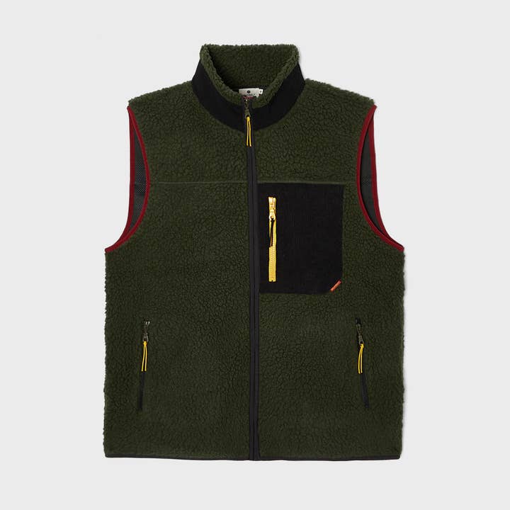 Khaki mouwloze sherpa met rits voor wholesale door BILLYBELT